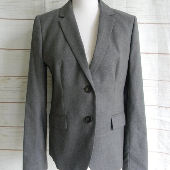 J. Crew Super 120s WM'S 100% WOOL Two-Button Blazer Jacket Size 8 Gray FITTED - Picture 1 of 4